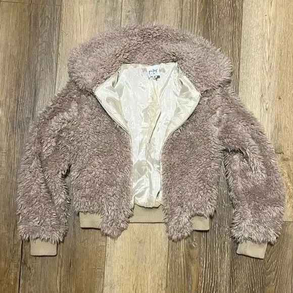 Princess Polly Teddy Cropped Jacket Lined Size 8 Faux Fur Tan Ski Contemporary - Picture 6 of 9